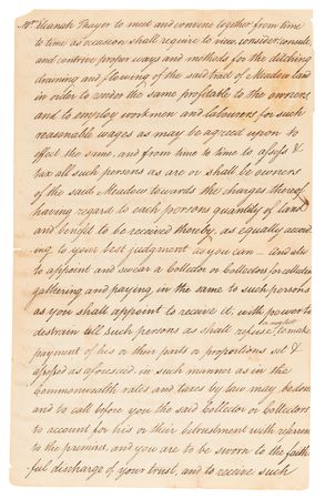 Lot #136 John Hancock Document Signed as Governor of Massachusetts, Authorizing Drainage and Irrigation Work for 400 Acres of Braintree Meadow Land - Image 4