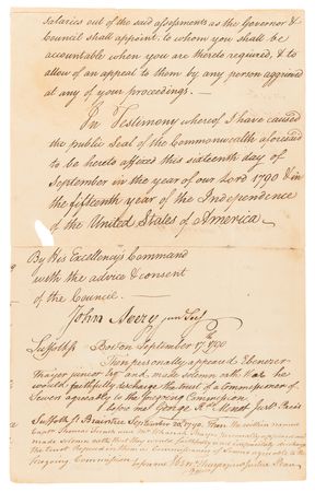 Lot #136 John Hancock Document Signed as Governor of Massachusetts, Authorizing Drainage and Irrigation Work for 400 Acres of Braintree Meadow Land - Image 5
