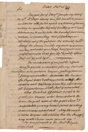 Lot #238 Samuel Otis Revolutionary War-Dated Autograph Letter Signed to Elbridge Gerry, Concerning Burgoyne's Surrender at Saratoga (1777), with Reference to John Hancock - Image 1