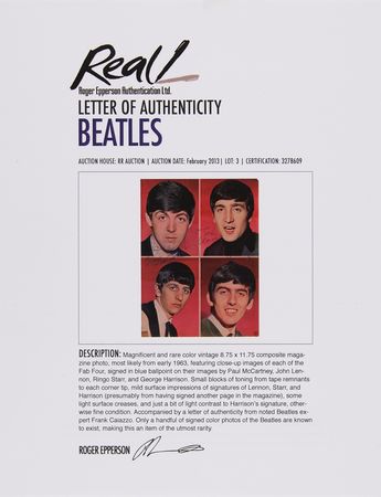 Lot #487 Beatles Signed Rare Color Magazine Photograph (ca. Mid-1963) - Image 6