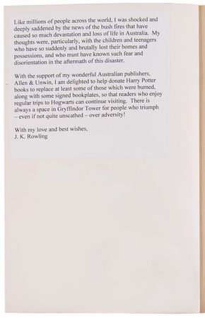Lot #477 J. K. Rowling Signed Book - Harry Potter and the Philosopher's Stone (A Donation for the Black Saturday Bushfires) - Image 5