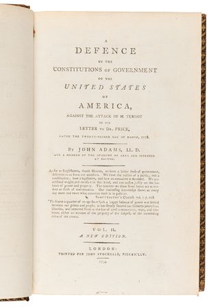 Lot #36 John Adams: History of the Principal Republics in the World - A Defence of the Constitutions of the Government of the United States (Vols. I?III) - Image 3