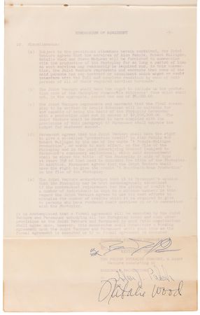 Lot #766 Natalie Wood Signed Movie Contract for Love with the Proper Stranger - Image 4