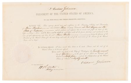 Lot #72 Andrew Johnson Document Signed as President - Image 1
