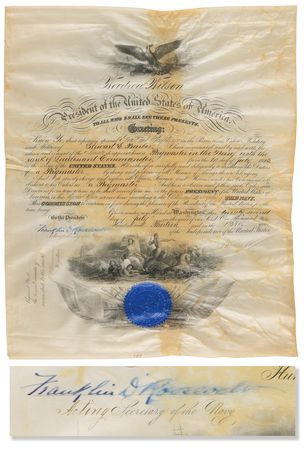 Lot #130 Woodrow Wilson and Franklin D. Roosevelt Document Signed as President and Acting Secretary of the Navy - Image 1