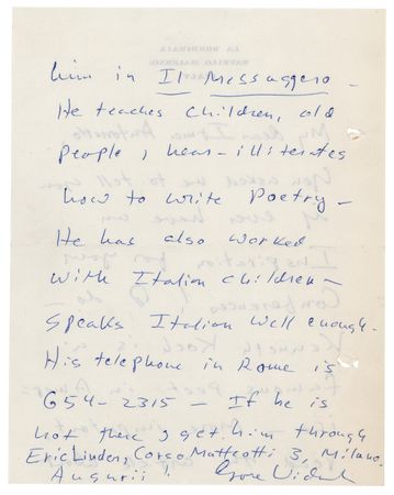 Lot #479 Gore Vidal Autograph Letter Signed - Image 2