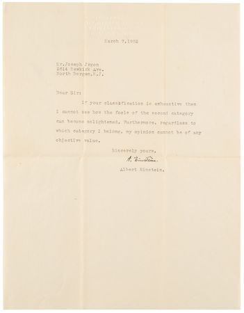 Lot #166 Albert Einstein Typed Letter Signed on Humanity After the Holocaust: 