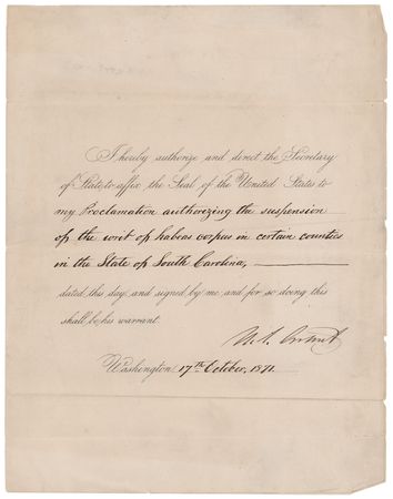 Lot #32 U. S. Grant Document Signed as President