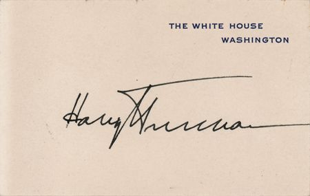 Lot #117 Harry S. Truman Signed White House Card - Image 1