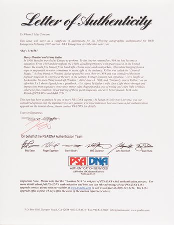 Lot #647 Harry Houdini and Harry Kellar Signatures - 