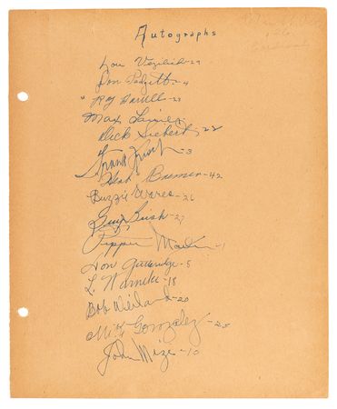 Lot #770 Lou Gehrig Large 1938 Signature with (30+) Autographs of NY Yankees and St. Louis Cardinals Players and Coaches - Image 4