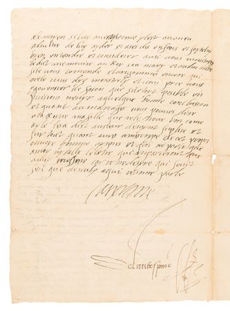 Lot #156 Catherine de Medici Autograph Letter Signed (23 Lines of Handwriting) - Urging the French Ambassador to Spain to Broker Marriage Proposals Between the Two Kingdoms - Image 2