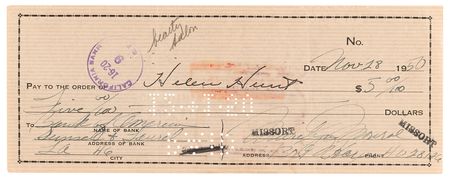 Lot #649 Marilyn Monroe Signed Check to Columbia Pictures Hair Stylist Helen Hunt (1950) - Image 1