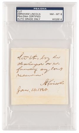 Lot #22 Abraham Lincoln Autograph Endorsement Signed as President (January 10, 1865) - PSA NM-MT 8 - Image 1