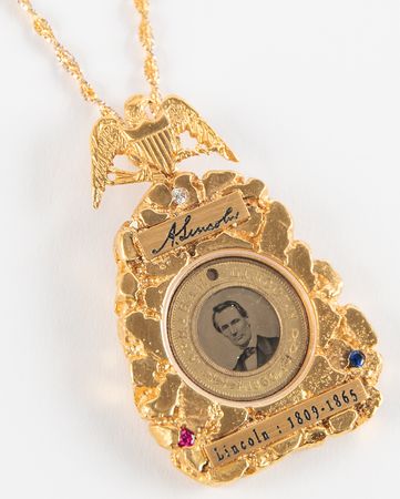 Lot #25 Abraham Lincoln and Hannibal Hamlin 1860 Presidential Campaign Ferrotype Button with 22K Gold Pendant - Image 1