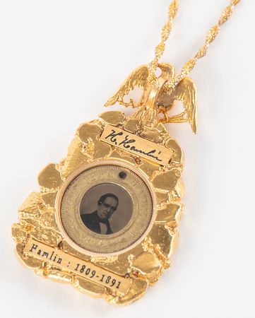 Lot #25 Abraham Lincoln and Hannibal Hamlin 1860 Presidential Campaign Ferrotype Button with 22K Gold Pendant - Image 2