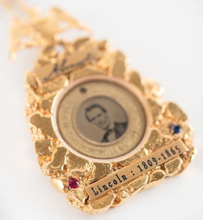 Lot #25 Abraham Lincoln and Hannibal Hamlin 1860 Presidential Campaign Ferrotype Button with 22K Gold Pendant - Image 6
