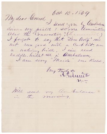 Lot #284 7th Cavalry: Algernon Smith Autograph Letter Signed to Gen. George Custer, Sending a Pistol, Ammunition, and Advice on Horses - Image 1