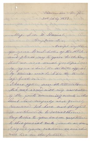 Lot #280 Varina Davis Autograph Letter Signed on Behalf of Jefferson Davis, Correcting the Record on His Relationship with Robert E. Lee: 