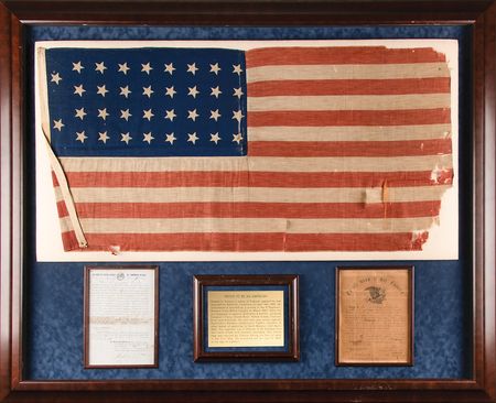 Lot #311 Civil War: United States Union 34-Star Flag (46˝ x 23˝) Carried by Private Thomas E. Silence of the 9th Missouri State Militia Cavalry Regiment - Image 1