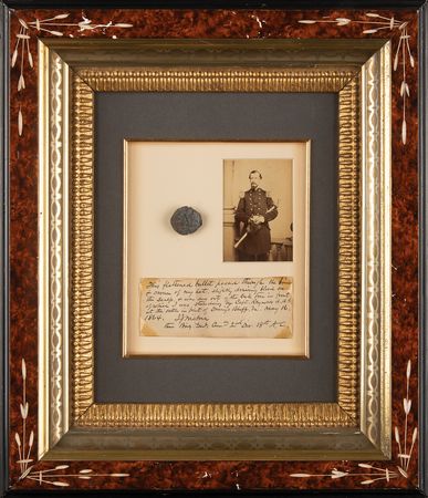 Lot #283 Isaac J. Wistar: Flattened Confederate Bullet That Grazed His Head at the Battle of Drewry's Bluff with Handwritten Attestation (May 16, 1864) - Image 1