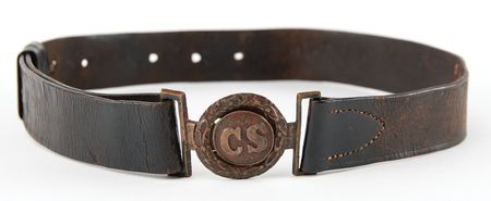 Lot #835 Confederate Tongue-and-Wreath 'CS' Sword Buckle with Original Leather Waist Belt - Image 1