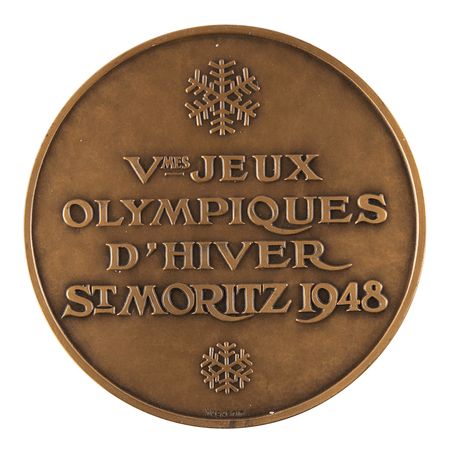 Lot #3076 St. Moritz 1948 Winter Olympics Uniface Bronze Winner's Medal - Image 1