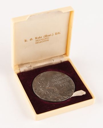 Lot #3081 Melbourne 1956 Summer Olympics Silver Winner's Medal and Participation Medal for Football - Image 3
