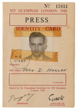 Lot #3337 London 1948 Summer Olympics Press Identity Card - Image 1