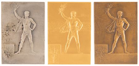 Lot #3321 French Physical Education Awards: (3) Medals for Physical Education, Based on the 1900 Olympic Prize Medal Design - Image 1