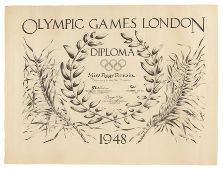Lot #3146 London 1948 Summer Olympics Bronze Participation Medal and Diploma - Image 4