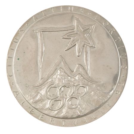 Lot #3162 Albertville 1992 Winter Olympics Chrome-Plated Steel Participation Medal - Image 2