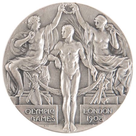 Lot #3062 London 1908 Olympics Gold Winner's Medal for Sailing - Rare 'Silver' First-Place Prize - Image 1