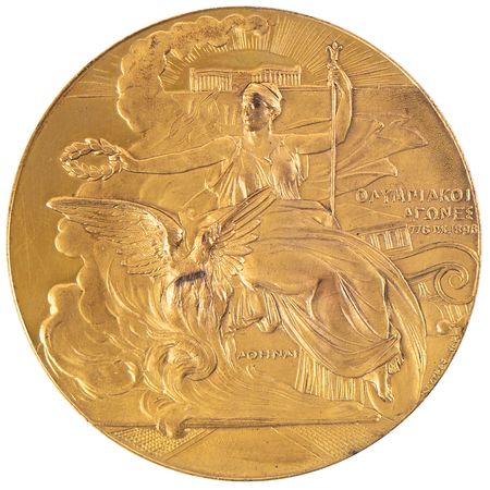 Lot #3125 Athens 1896 Olympics Gilt Bronze Participation Medal - Image 1