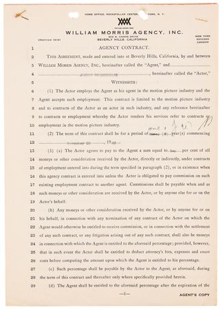 Lot #3314 Johnny Weissmuller War-Dated Signed Movie Contract (August 11, 1944) - Image 2