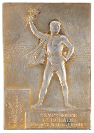 Lot #3044 Paris 1900 Olympics Gilt Silver Winner's Medal for Gymnastics (Fete Federale) - Image 2