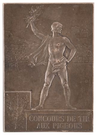 Lot #3045 Paris 1900 Olympics Silvered Bronze Winner's Medal for Pigeon Shooting - Image 2
