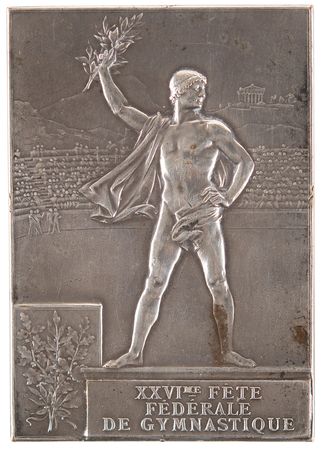 Lot #3046 Paris 1900 Olympics Silvered Bronze Winner's Medal for Gymnastics (Fete Federale) - Image 2