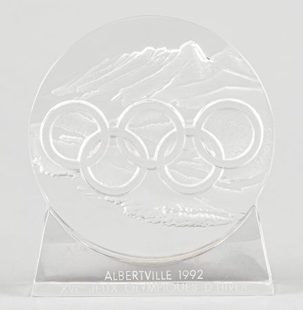 Lot #3358 Albertville 1992 Winter Olympics Lalique Glass Paperweight - Image 1