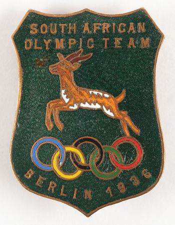 Lot #3221 Berlin 1936 Summer Olympics South African Olympic Team Badge - Image 1