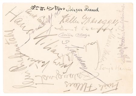 Lot #3305 Garmisch 1936 Winter Olympics Multi-Signed (18) Postal Card with Filmmaker Leni Riefenstahl and (8) Medalists - Image 1