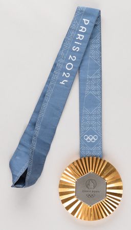 Lot #3120 Paris 2024 Summer Olympics Gold Winner's Medal, Torch, and Poster - Image 2
