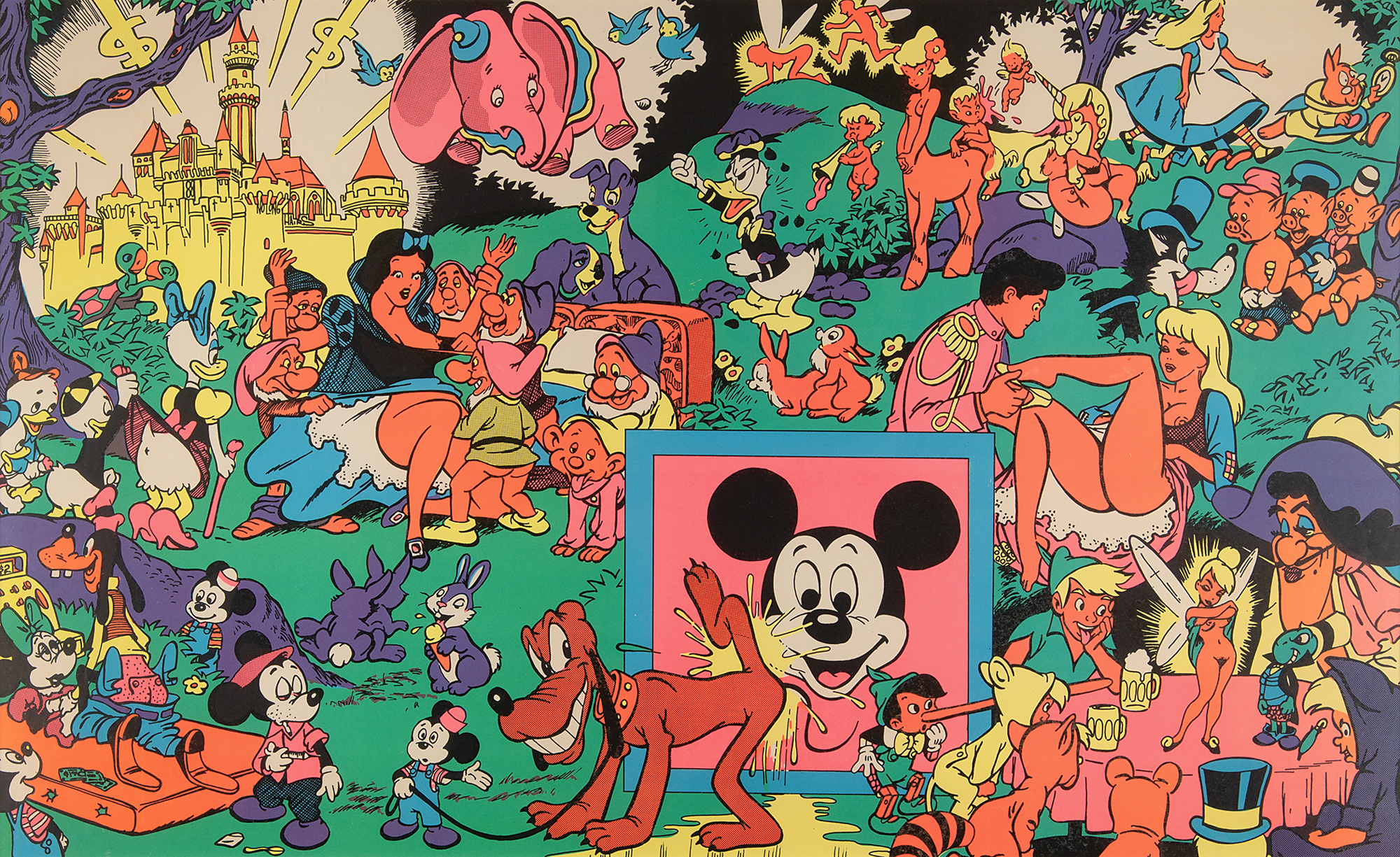 版画 Wally Wood THE DISNEYLAND MEMORIAL ORGY Disney 'The Disneyland Memorial Orgy' Black Light Poster by