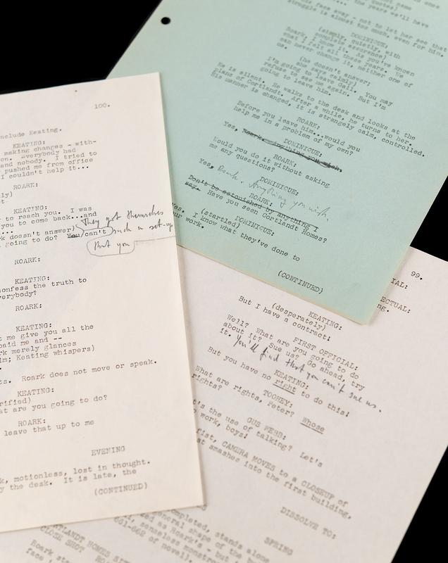 Lot 600 Ayn Rand Hand-Annotated Pages (3) from Her Screenplay for 'The Fountainhead'