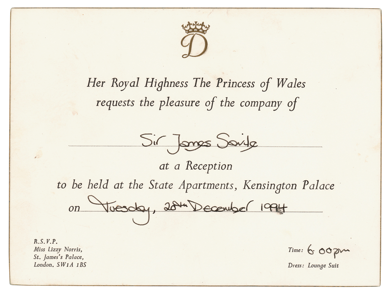 Lot 211 Princess Diana Invitation to Sir Jimmy Savile