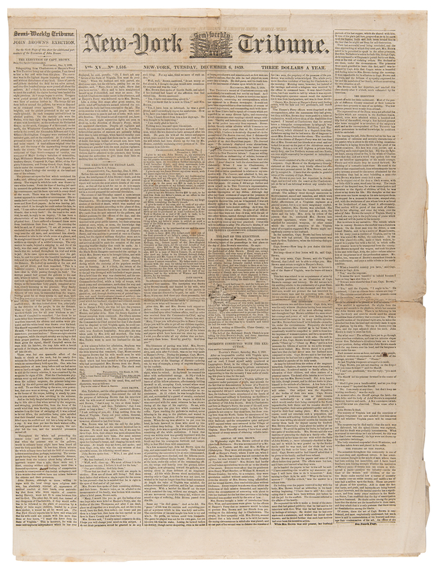 Lot 158 John Brown: New-York Tribune from December 6, 1859, Reporting on Brown's Execution