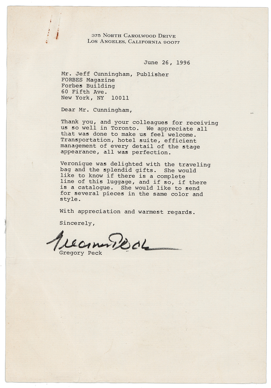 Lot 883 Gregory Peck Typed Letter Signed