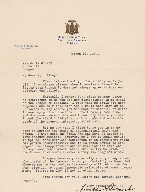 Lot 91 Franklin D. Roosevelt Typed Letter Signed: 