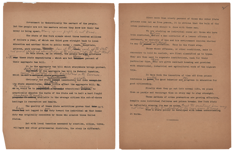 Lot 92 Franklin D. Roosevelt Hand-Annotated Speech Drafts on Taxation and Crime Prevention: 