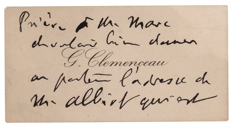 Lot 164 Georges Clemenceau Signed Visiting Card